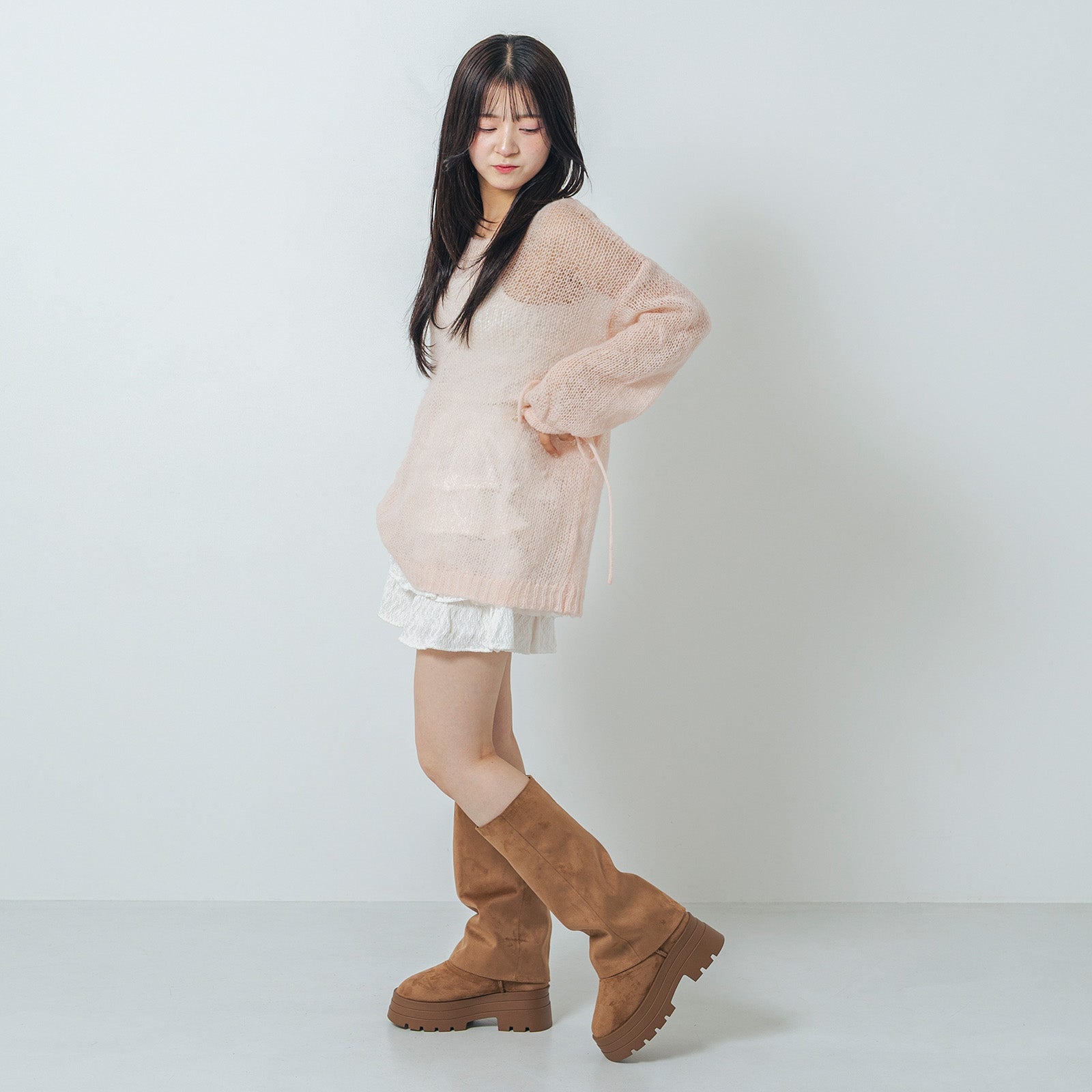 【EVOL/イーボル】 【S-LLサイズ展開・美脚効果あり】2WAYムートンカバーブーツ IZ5887 (キャメルスエード) キャメルスエード