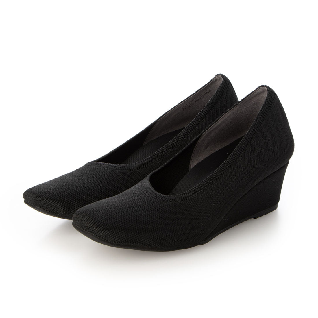 ニット素材ウェッジヒールパンプス DIANA F by WELLFIT,黒生地