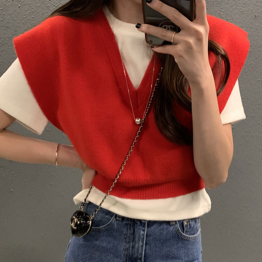 フォースメント Forcement 春ニットベスト (レッド) レッド