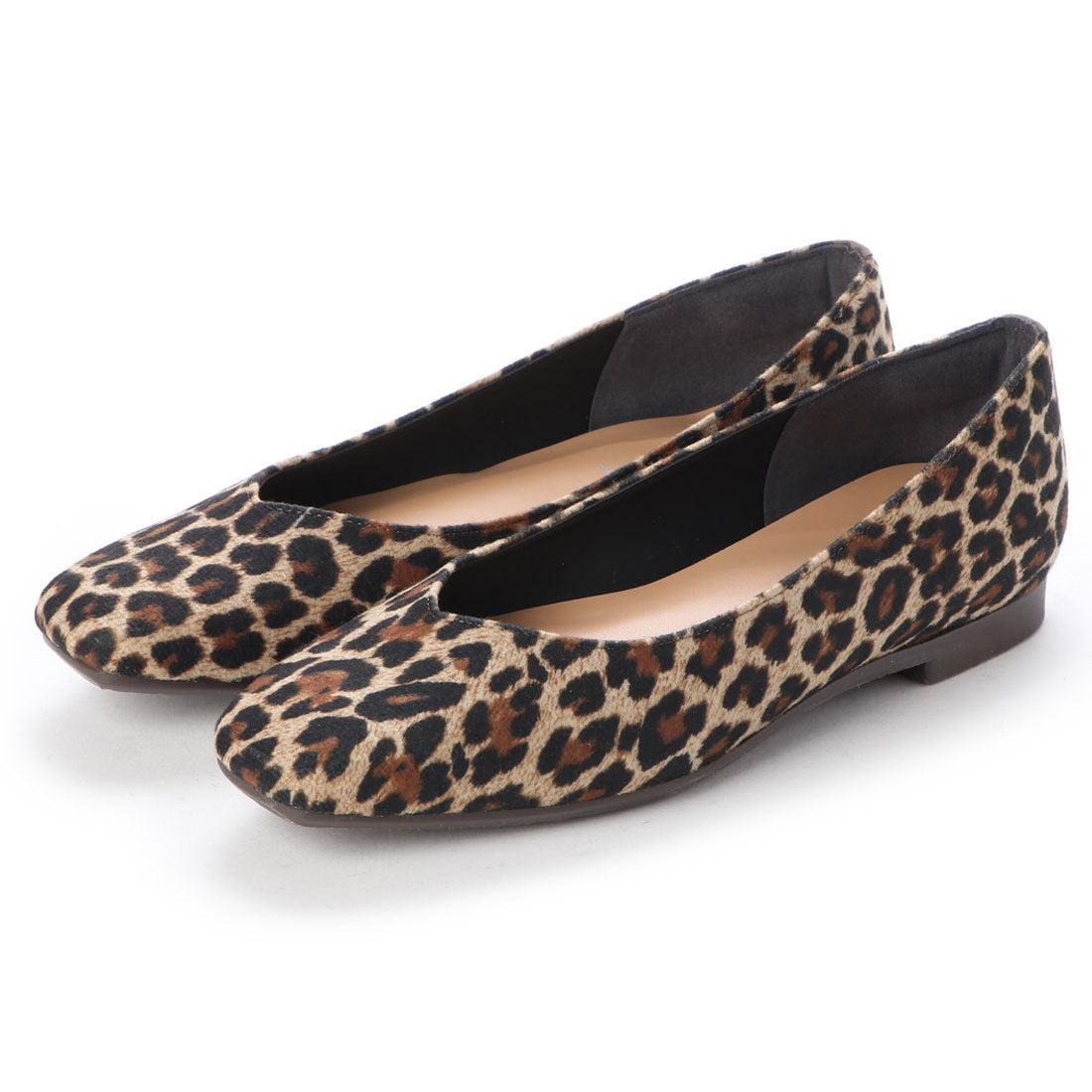 ファーストコンタクト First Contact パンプス 人気の日本製 低反発クッションインソール 歩きやすいスクエアトゥパンプス フラットシューズ (ヒョウ) ヒョウ