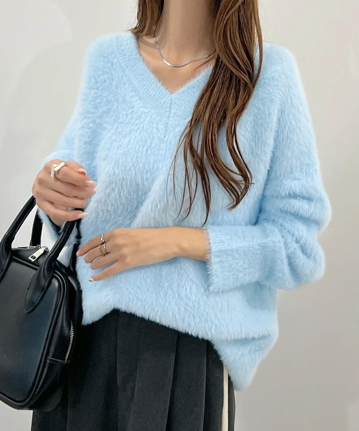 フューティアランド Futier Land モヘアタッチ裾リブシャギーニット (ブルー) ブルー