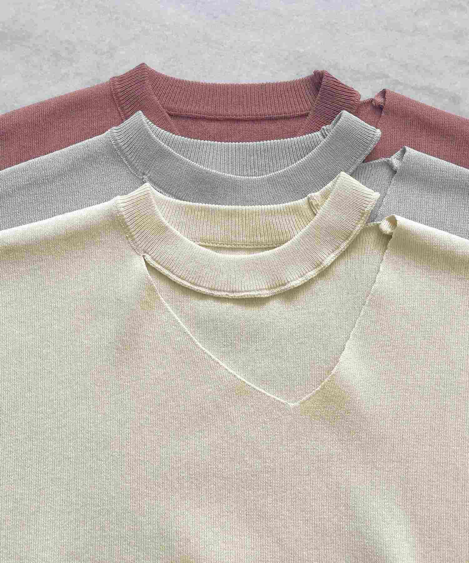 フューティアランド Futier Land アシメスリーブチョーカーネックトップス (ライトグレー) ライトグレー