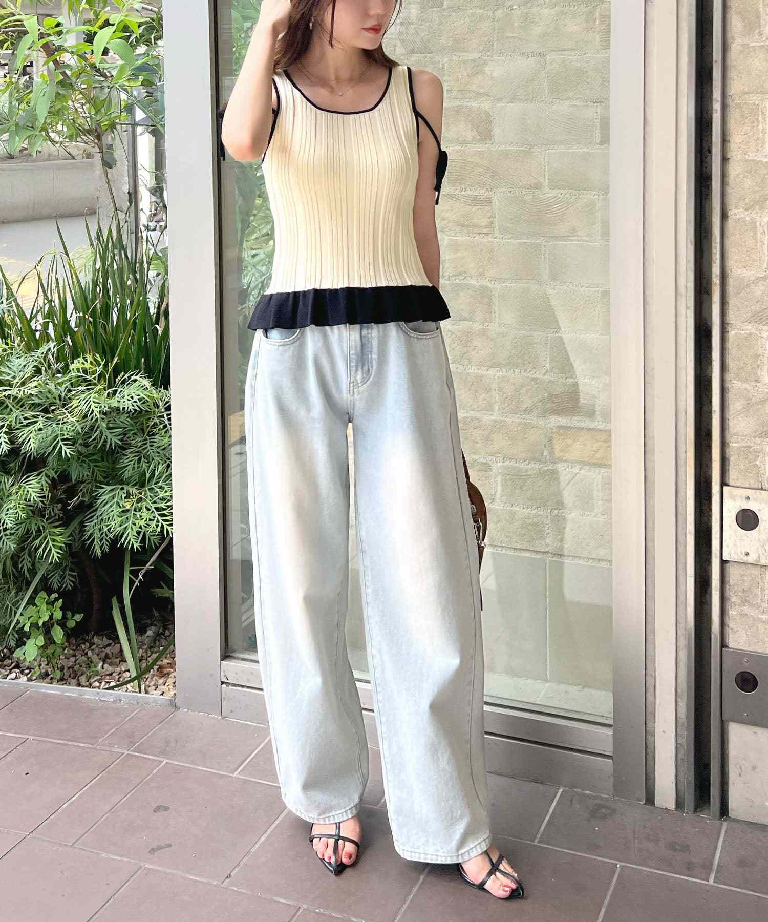 フューティアランド Futier Land パイピングニットフレアタンクトップ (アイボリー) アイボリー