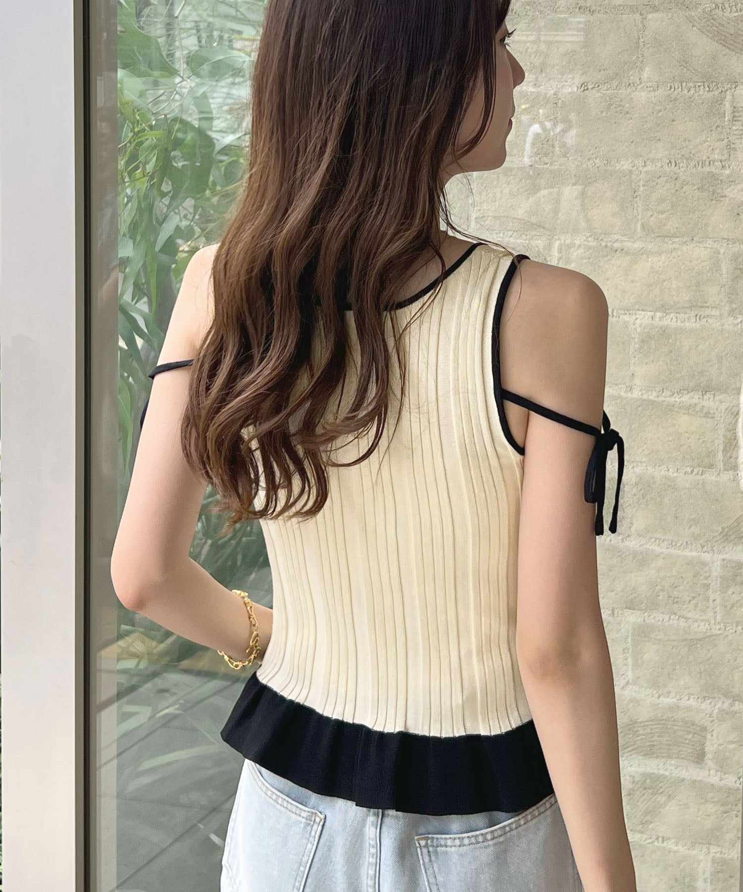 フューティアランド Futier Land パイピングニットフレアタンクトップ (アイボリー) アイボリー