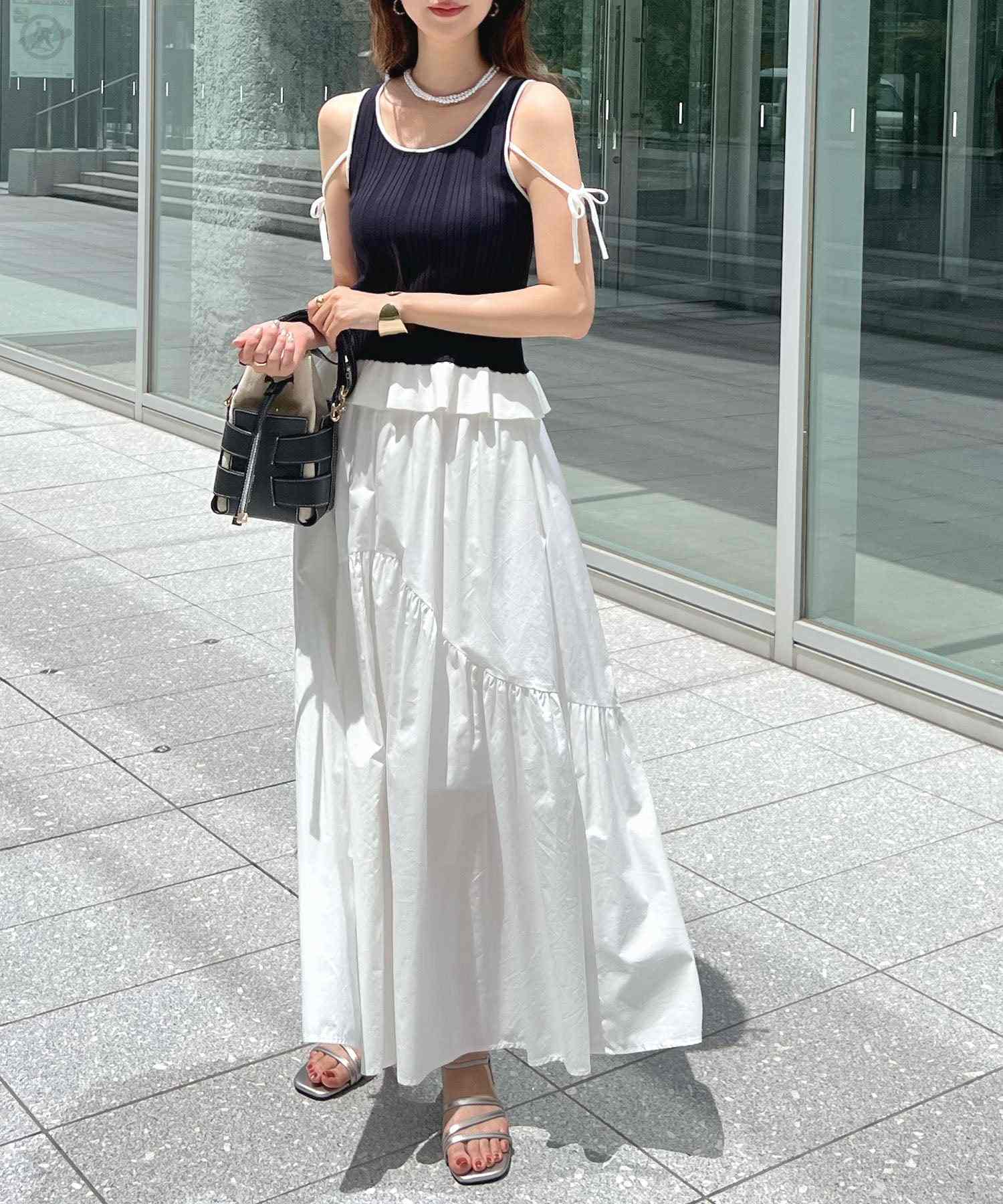 フューティアランド Futier Land パイピングニットフレアタンクトップ (ネイビー) ネイビー