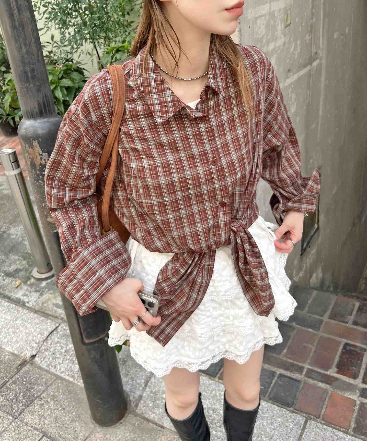 フューティアランド Futier Land マドラスチェックビックカフスシャツ (レッド) レッド