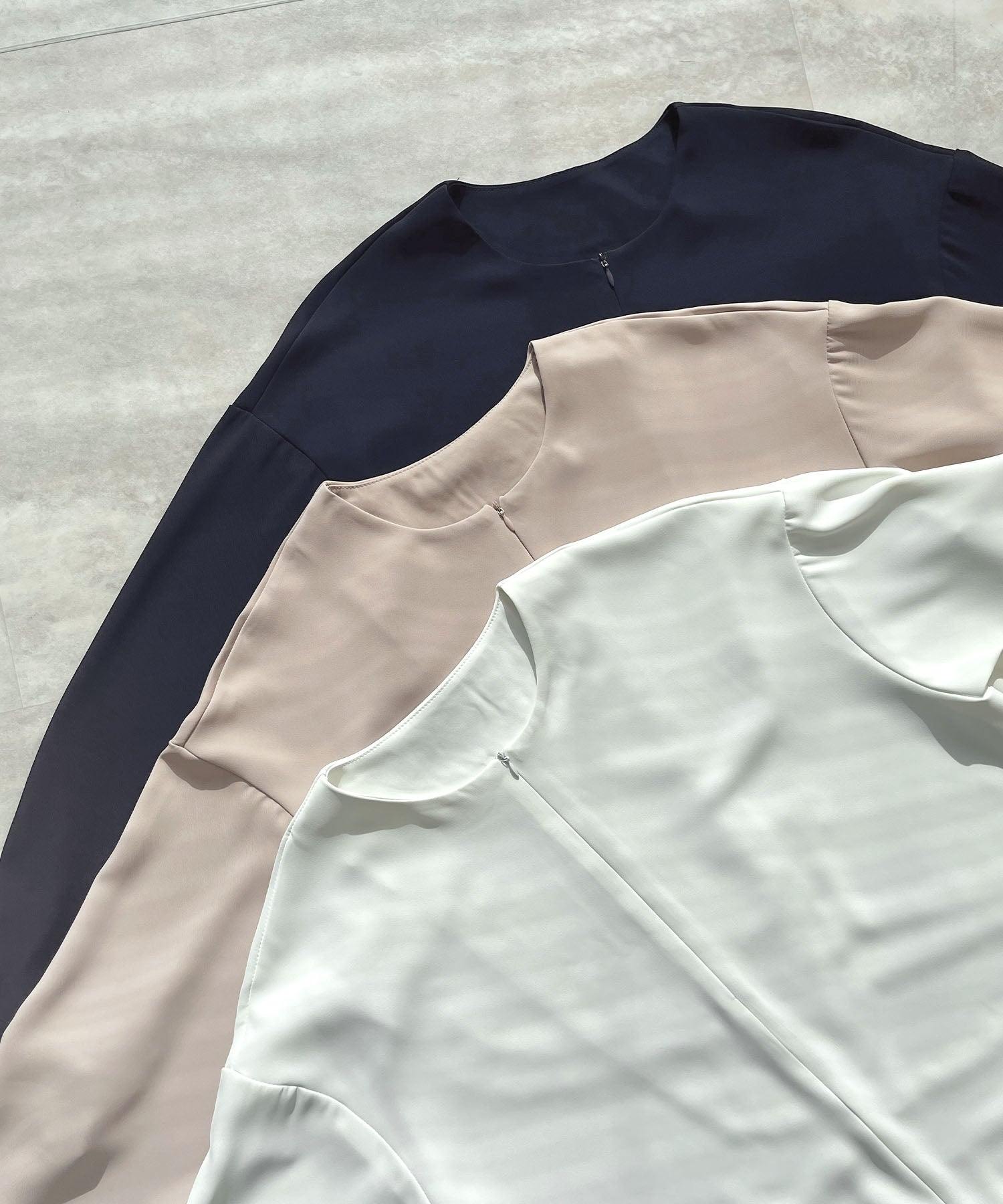 フューティアランド Futier Land とろみVネック長袖ブラウス (ネイビー) ネイビー