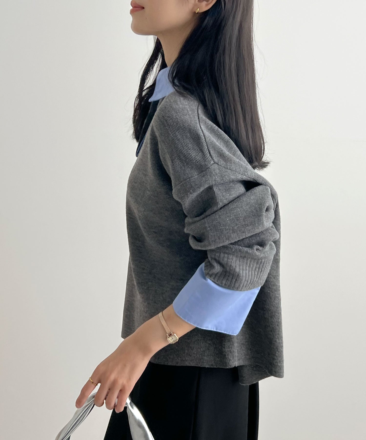 フューティアランド Futier Land シャツ襟付きポロニット (チャコールグレー) チャコールグレー