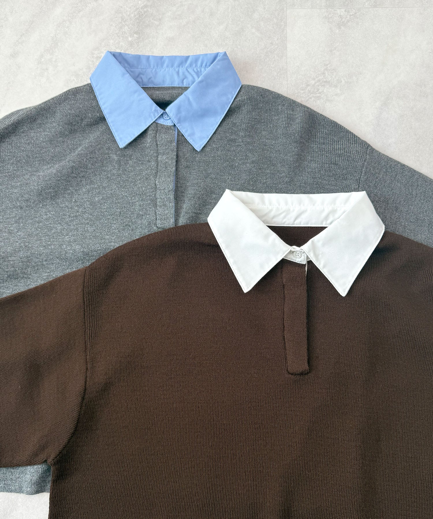 フューティアランド Futier Land シャツ襟付きポロニット (チャコールグレー) チャコールグレー