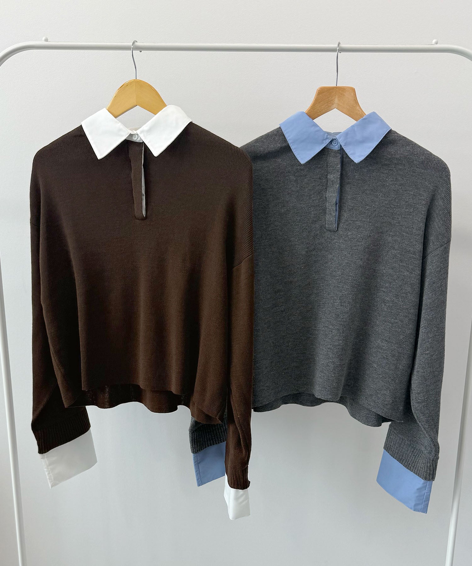 フューティアランド Futier Land シャツ襟付きポロニット (チャコールグレー) チャコールグレー