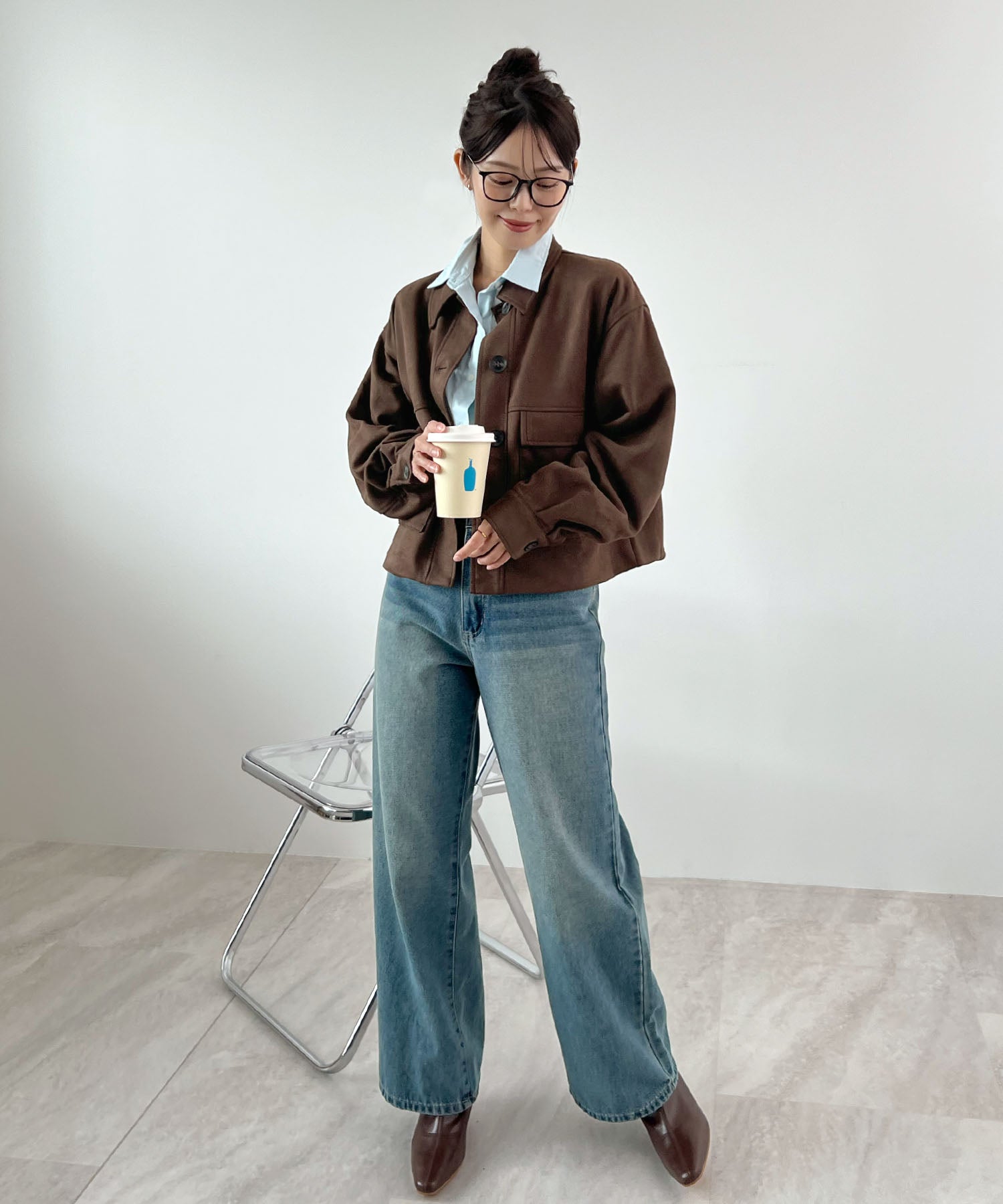 フューティアランド Futier Land スエードショートステンカラージャケット (ダークブラウン) ダークブラウン