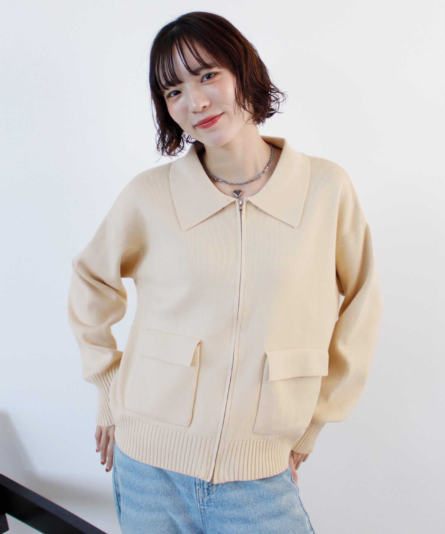 フューティアランド Futier Land zip付ニットカーディガン (アイボリー) アイボリー