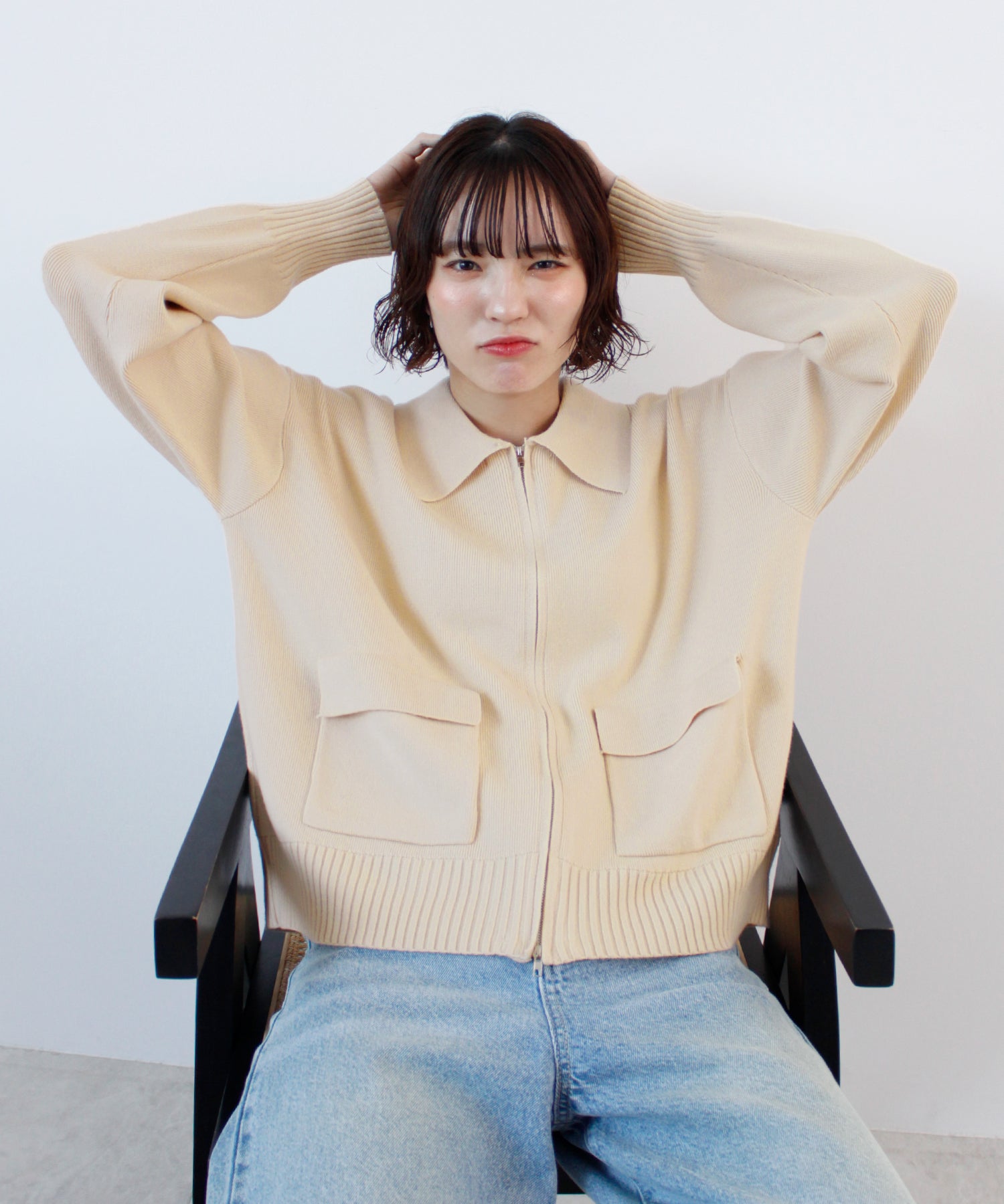 フューティアランド Futier Land zip付ニットカーディガン (アイボリー) アイボリー