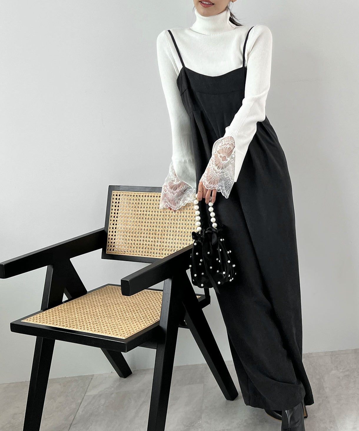 フューティアランド Futier Land ピーチ起毛タックサロペット (ブラック) ブラック