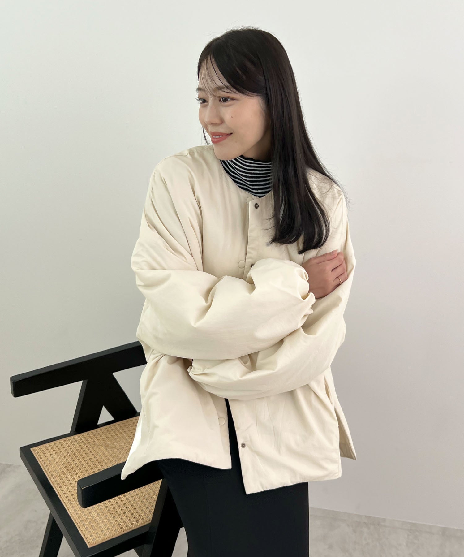 フューティアランド Futier Land サイドジップノーカラー中綿ジャケット (アイボリー) アイボリー