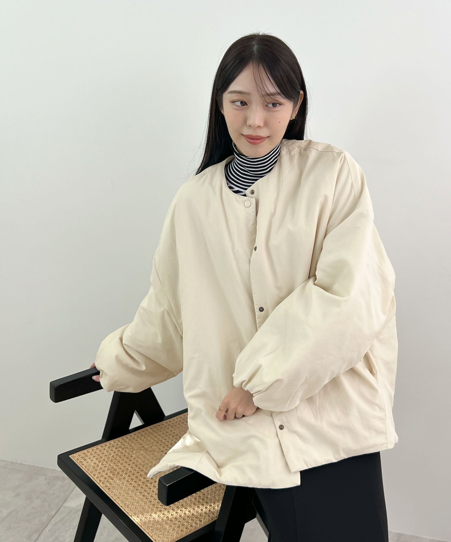 フューティアランド Futier Land サイドジップノーカラー中綿ジャケット (アイボリー) アイボリー