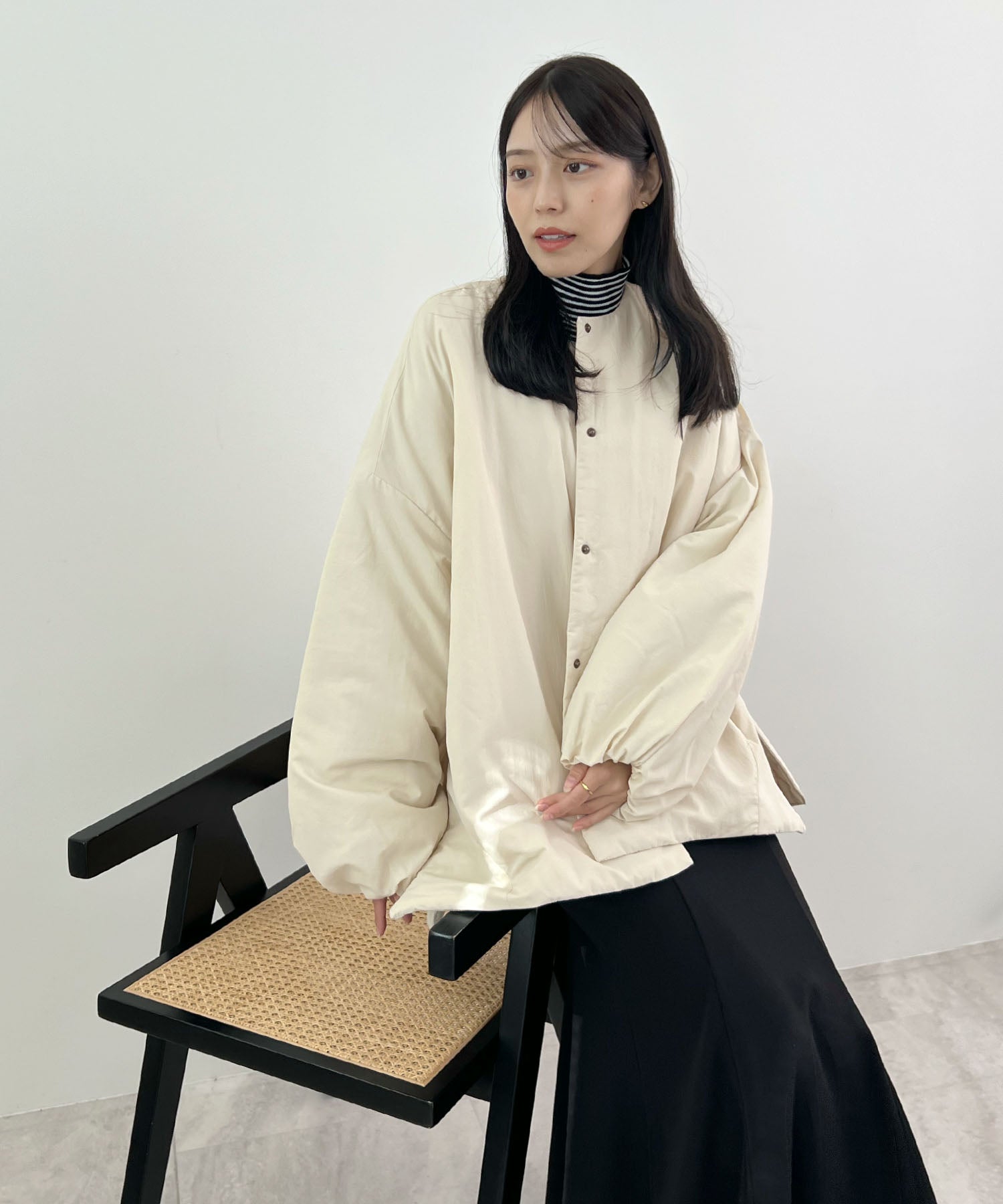 フューティアランド Futier Land サイドジップノーカラー中綿ジャケット (アイボリー) アイボリー