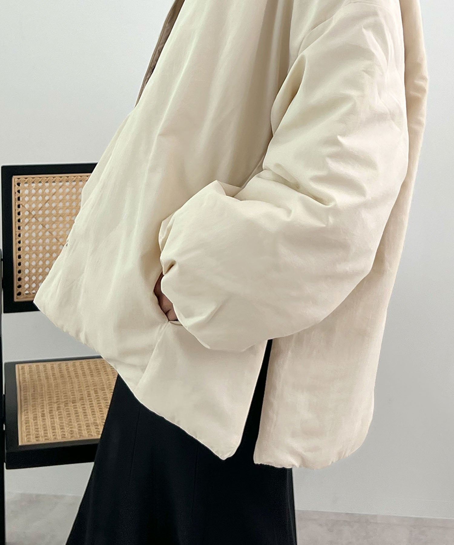 フューティアランド Futier Land サイドジップノーカラー中綿ジャケット (アイボリー) アイボリー