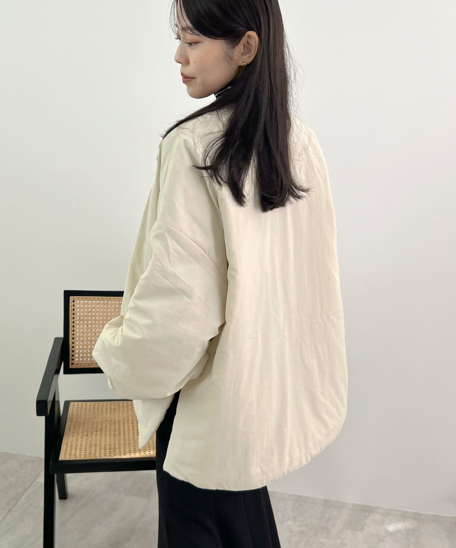 フューティアランド Futier Land サイドジップノーカラー中綿ジャケット (アイボリー) アイボリー