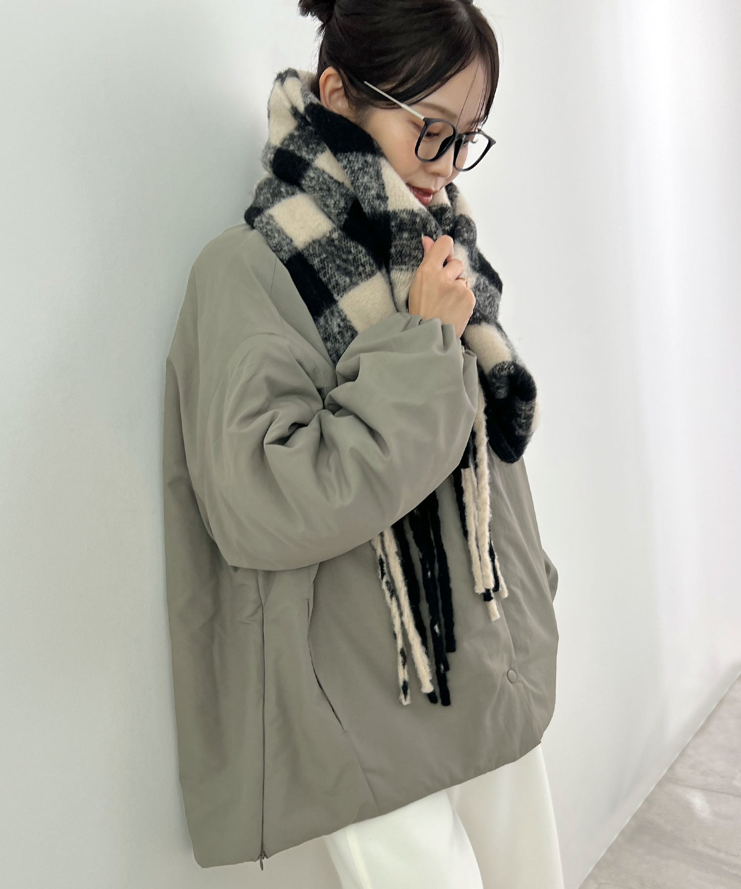 フューティアランド Futier Land サイドジップノーカラー中綿ジャケット (カーキ) カーキ