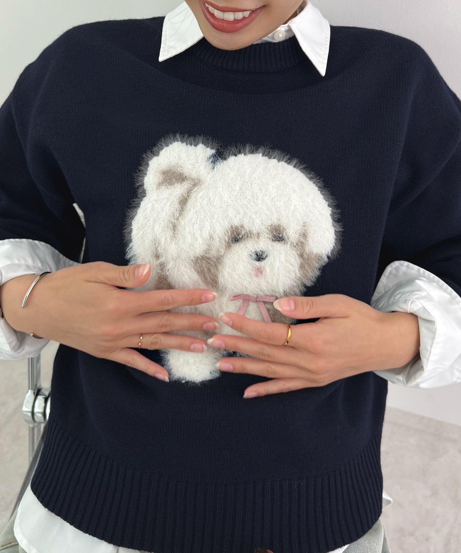 フューティアランド Futier Land ふわふわフェザードッグニットトップス (ネイビー) ネイビー