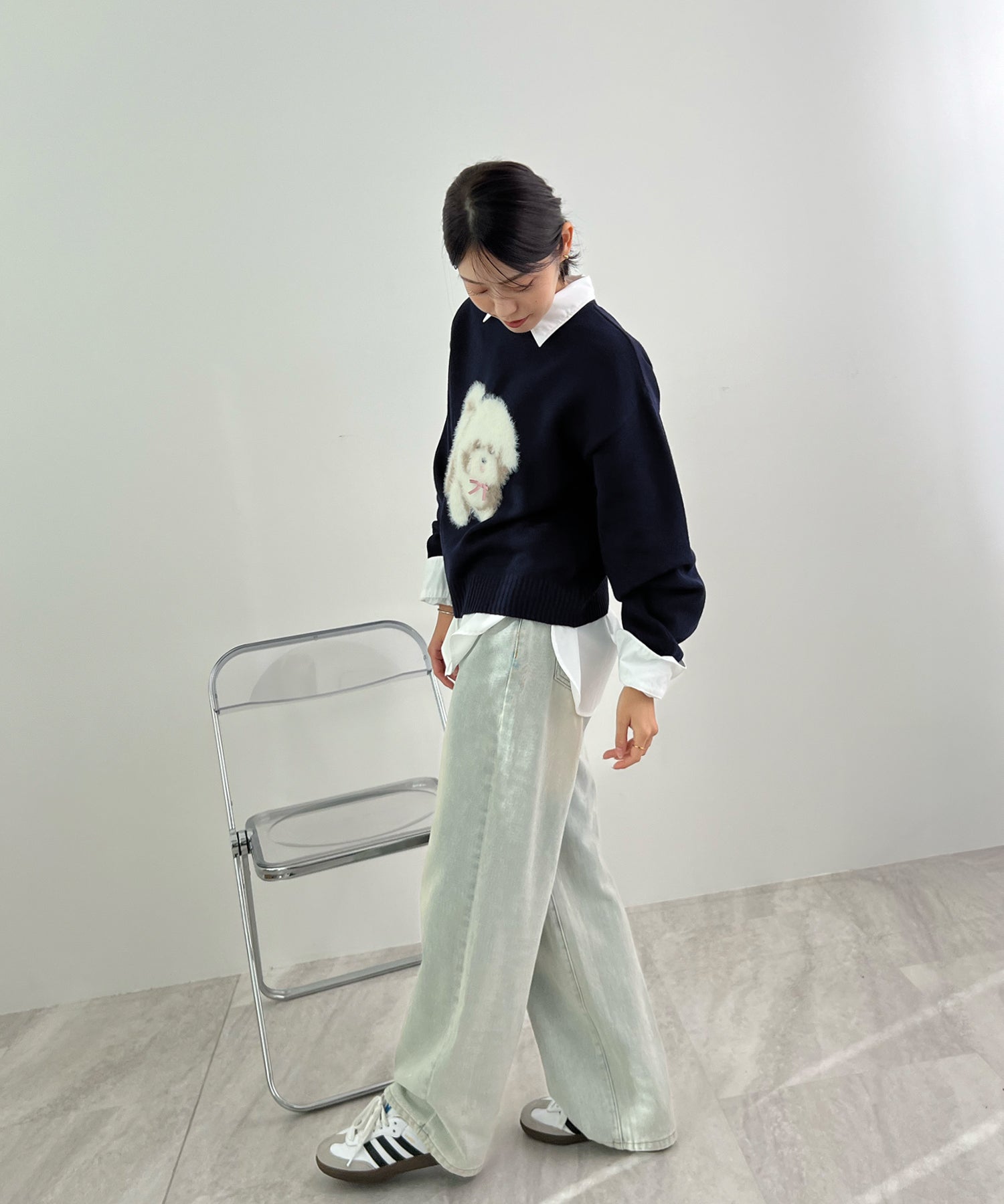 フューティアランド Futier Land ふわふわフェザードッグニットトップス (ネイビー) ネイビー