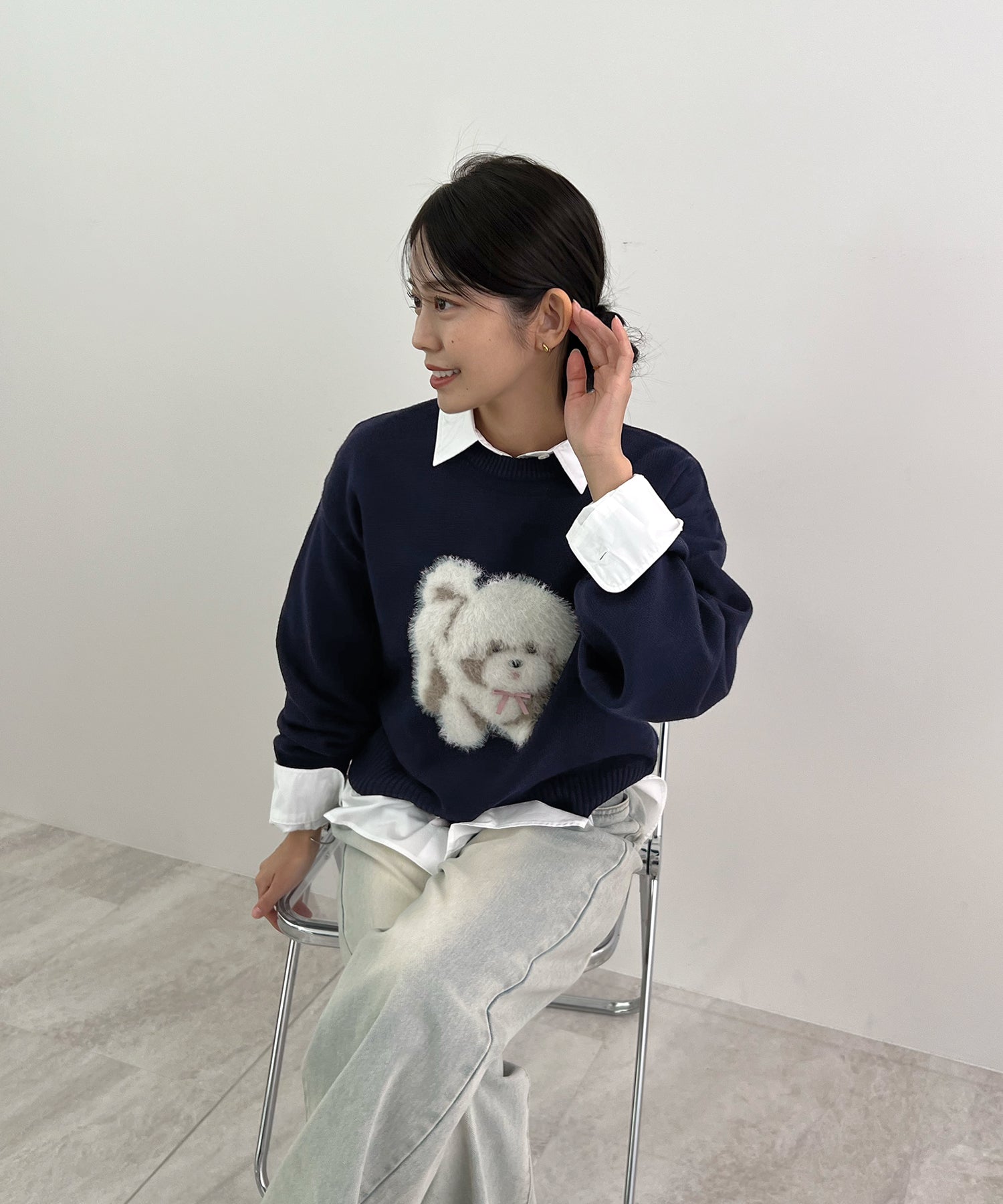 フューティアランド Futier Land ふわふわフェザードッグニットトップス (ネイビー) ネイビー