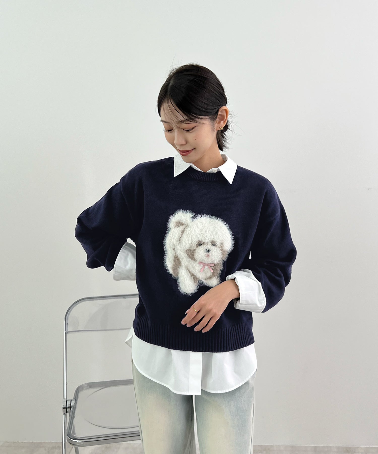 フューティアランド Futier Land ふわふわフェザードッグニットトップス (ネイビー) ネイビー