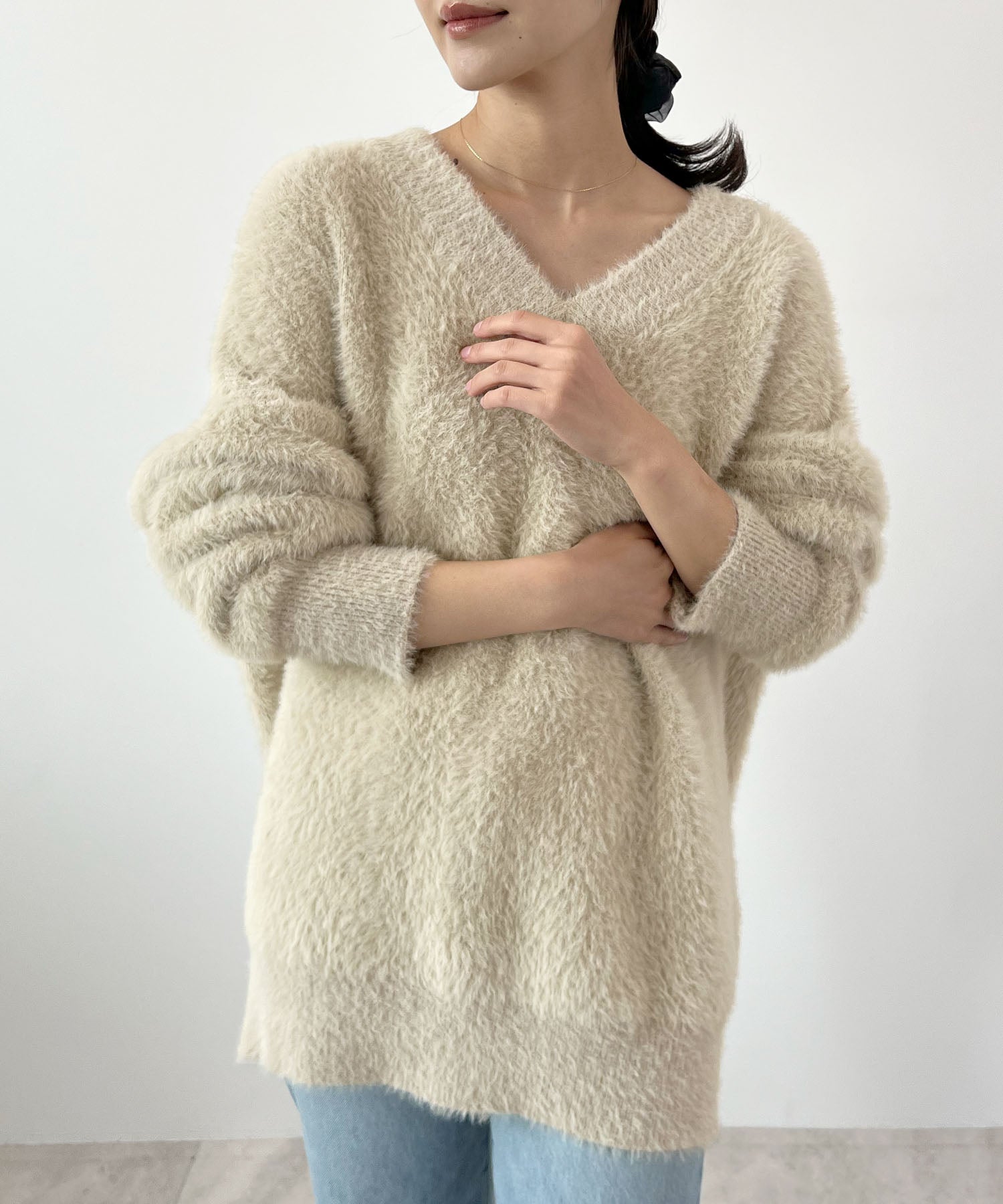 フューティアランド Futier Land モヘアタッチ裾リブシャギーニット (ベージュ) ベージュ