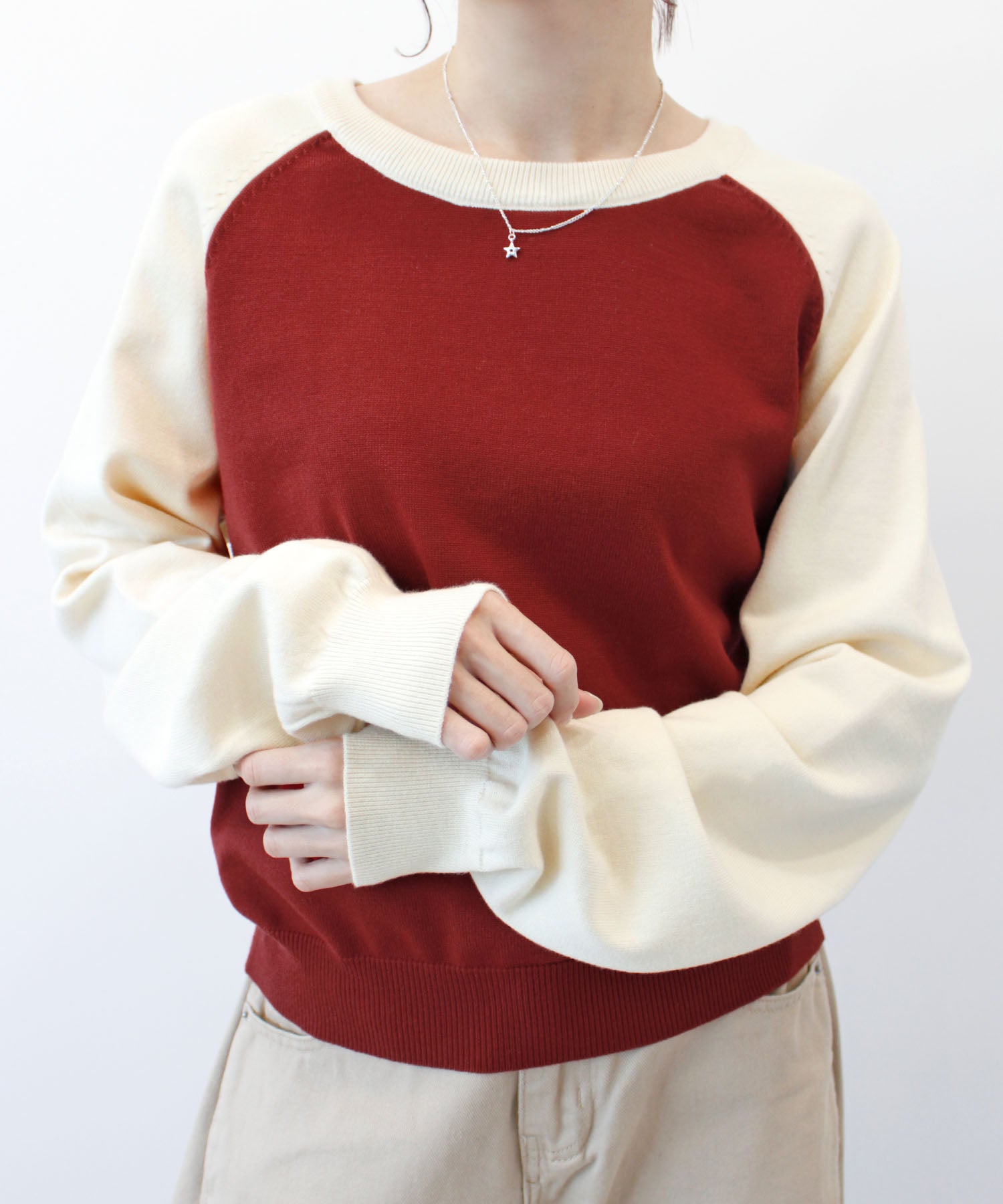 フューティアランド Futier Land タグ付きラグランニットトップス (レッド) レッド