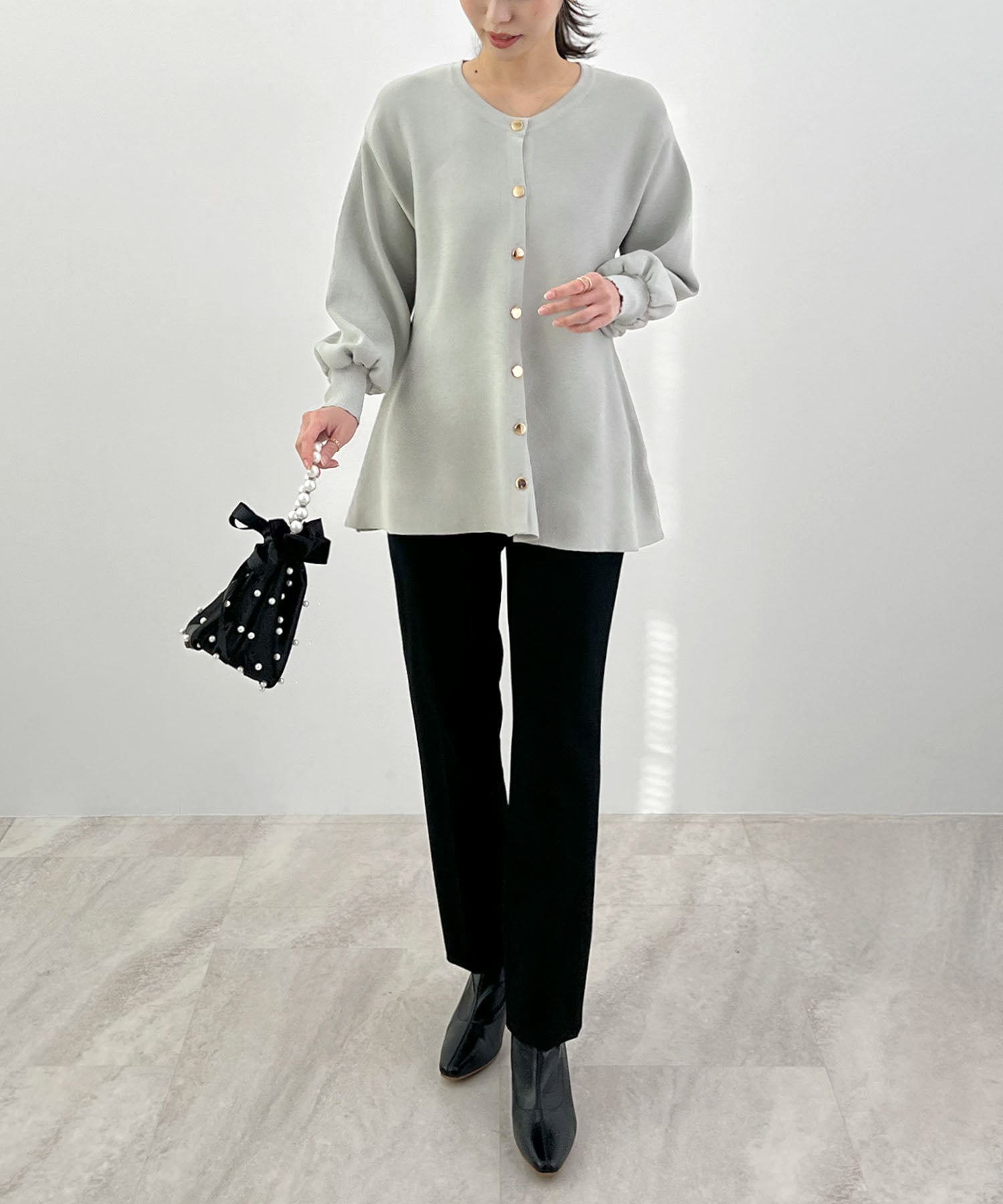 フューティアランド Futier Land ペプラムニットカーディガン (ライトグレー) ライトグレー