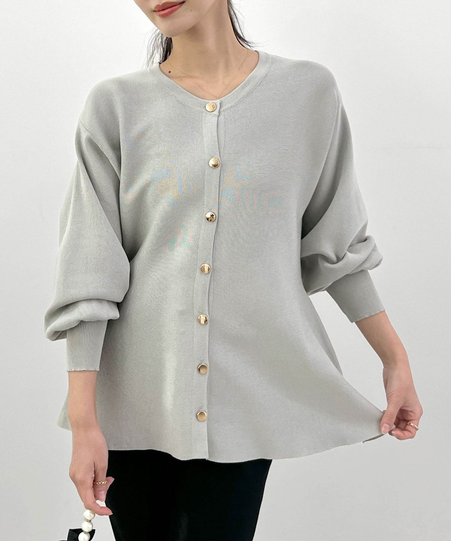 フューティアランド Futier Land ペプラムニットカーディガン (ライトグレー) ライトグレー