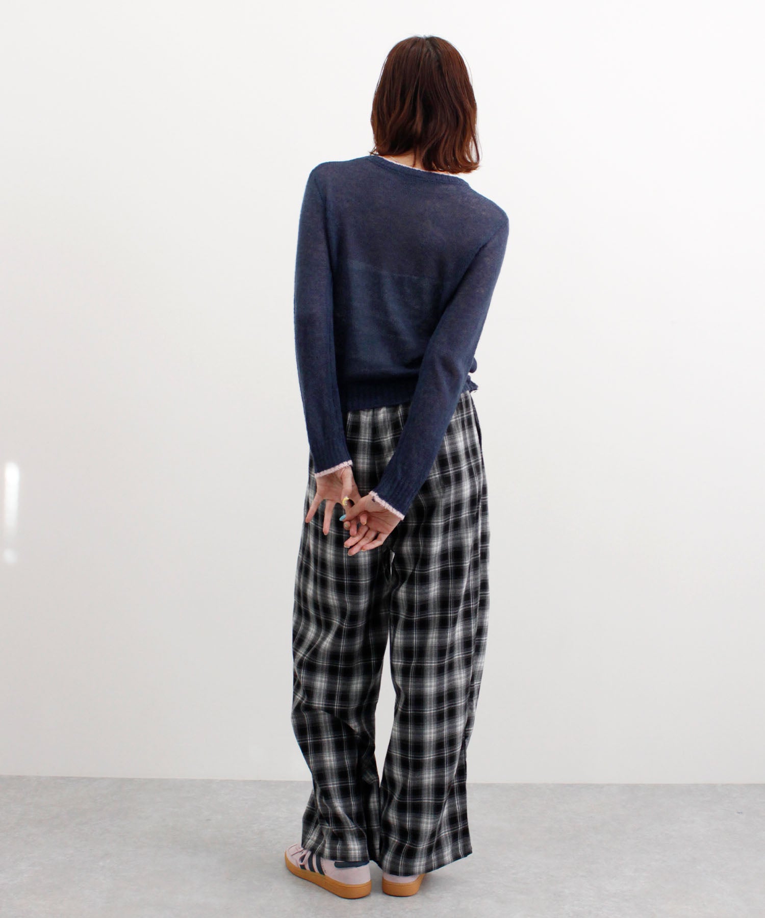 フューティアランド Futier Land 配色シアーニットカーディガン (ネイビー) ネイビー