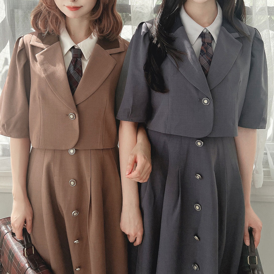 フィント F i.n.t 釦使いパフスリーブジャケットセットアップ (BROWN) BROWN