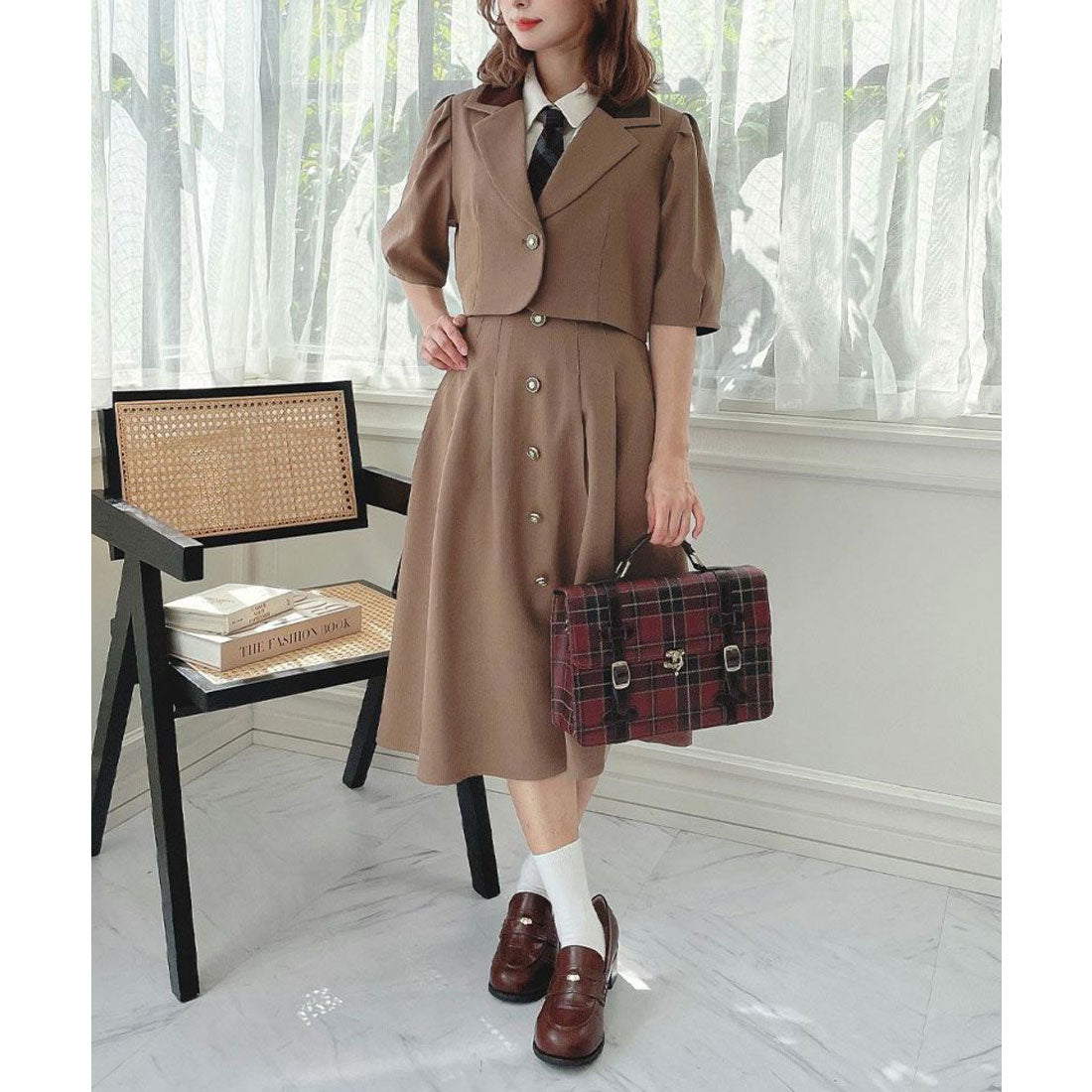 フィント F i.n.t 釦使いパフスリーブジャケットセットアップ (BROWN) BROWN