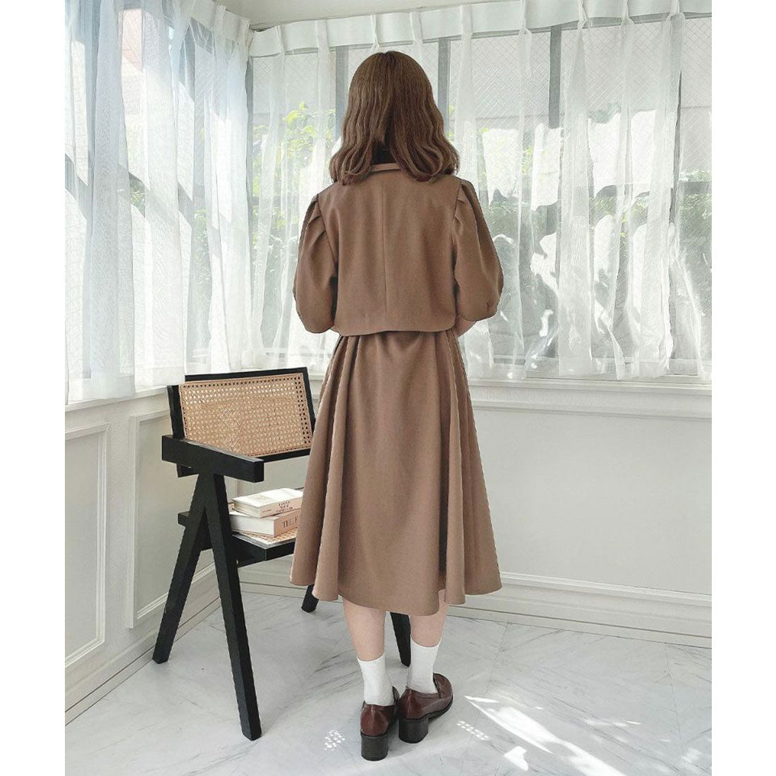 フィント F i.n.t 釦使いパフスリーブジャケットセットアップ (BROWN) BROWN