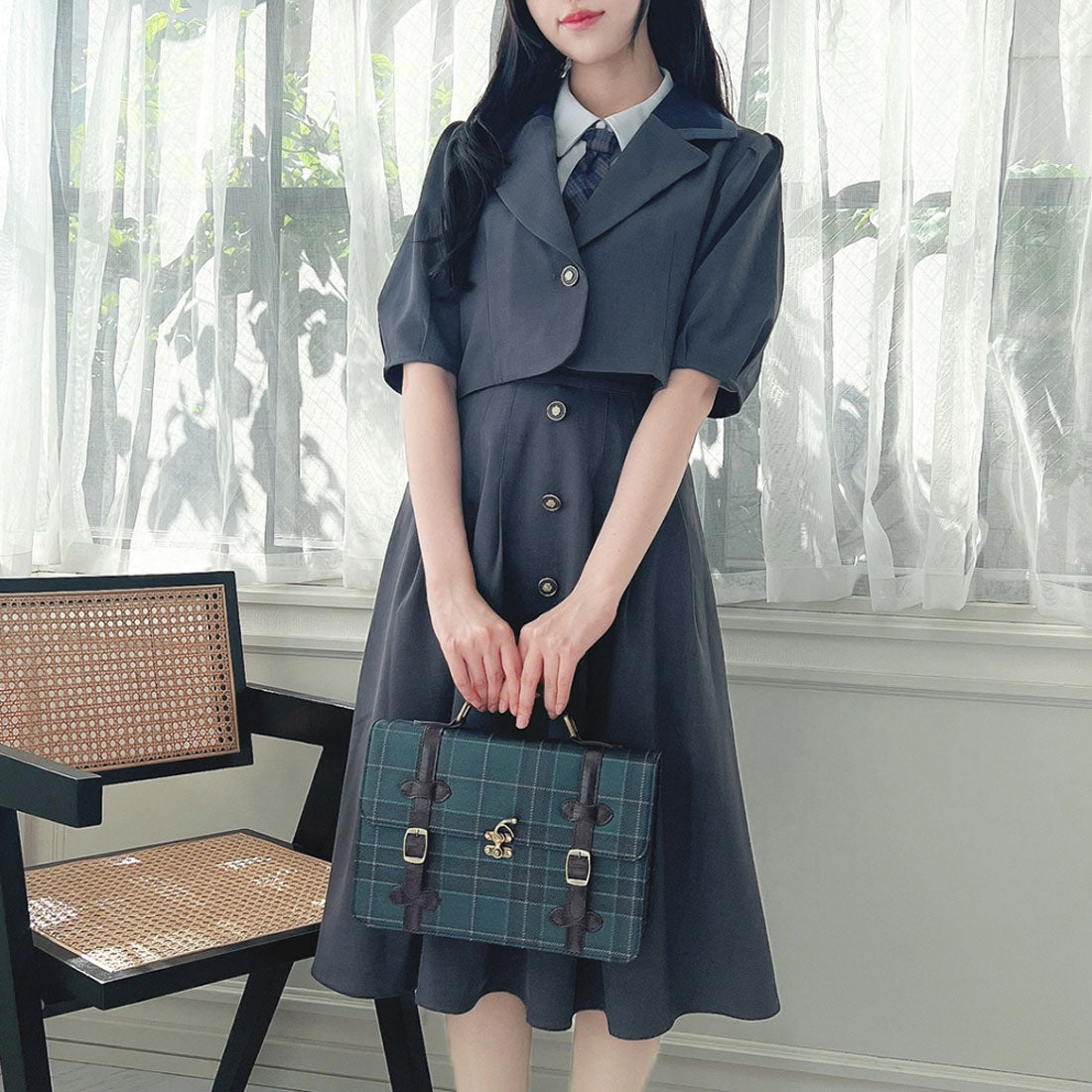 フィント F i.n.t 釦使いパフスリーブジャケットセットアップ (GRAY) GRAY