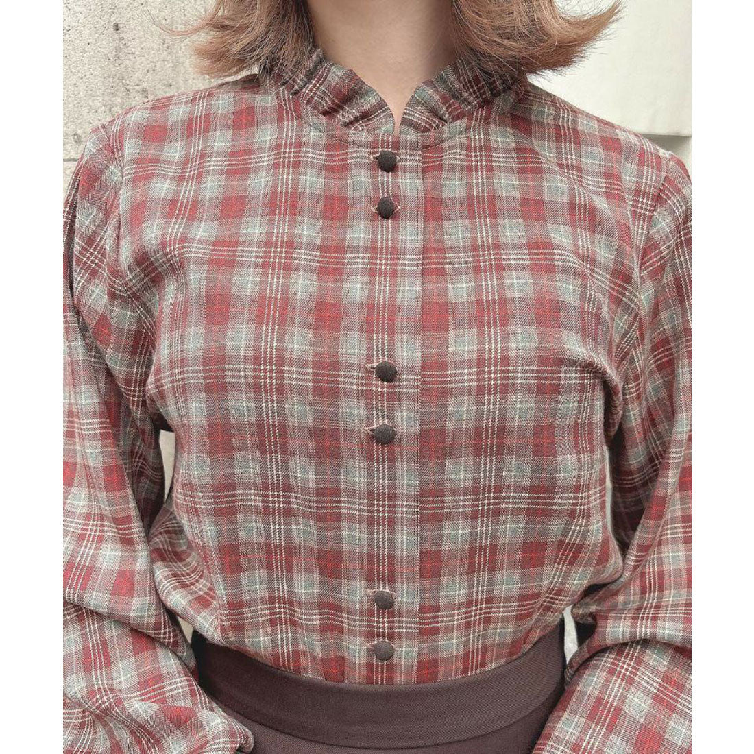 フィント F i.n.t 【洗える/セットアップ可能】ケープ付きチェックブラウス (BROWN×RE) BROWN×RE