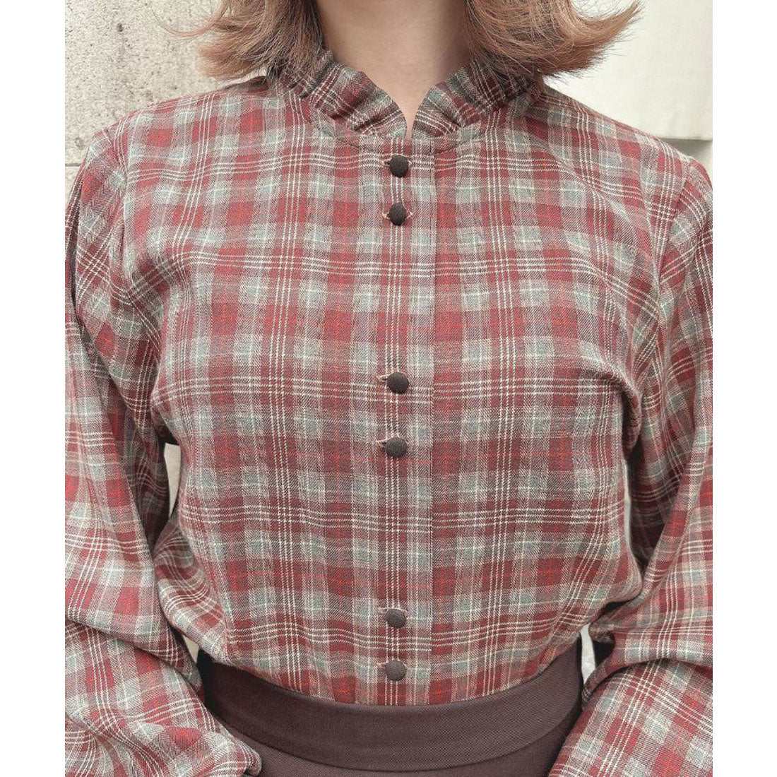 フィント F i.n.t 【洗える/セットアップ可能】ケープ付きチェックブラウス (BROWN×RE) BROWN×RE