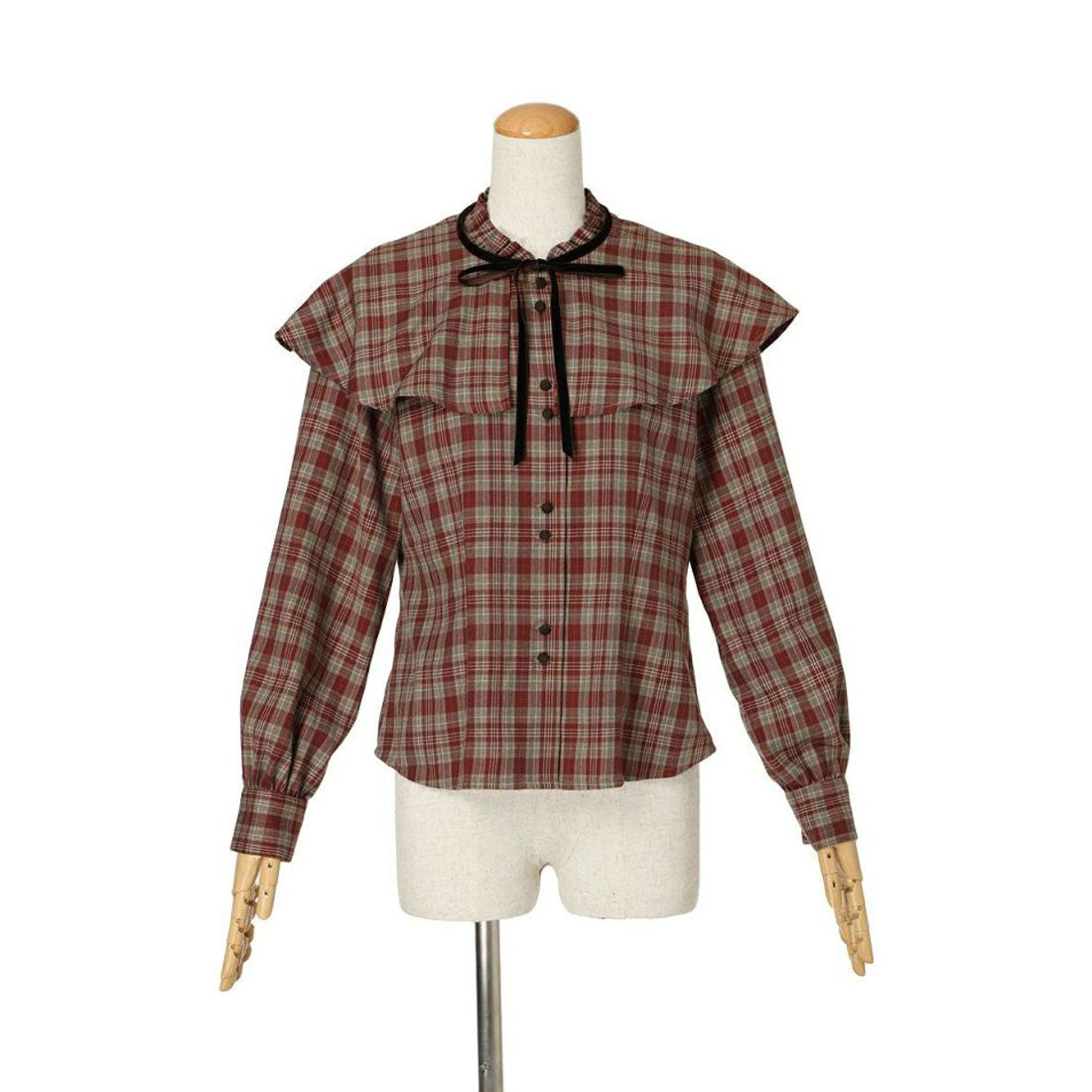 フィント F i.n.t 【洗える/セットアップ可能】ケープ付きチェックブラウス (BROWN×RE) BROWN×RE