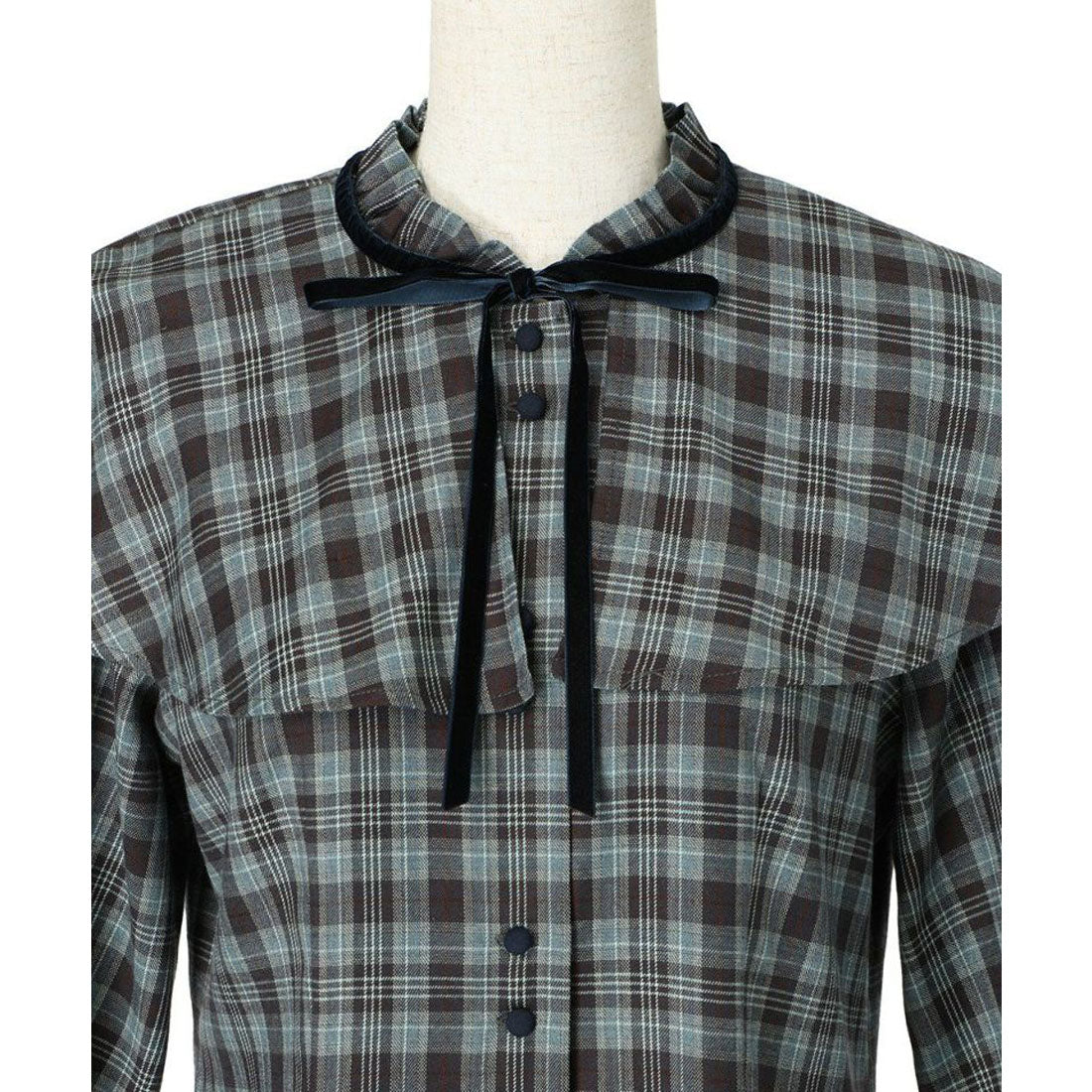 フィント F i.n.t 【洗える/セットアップ可能】ケープ付きチェックブラウス (BROWN×RE) BROWN×RE