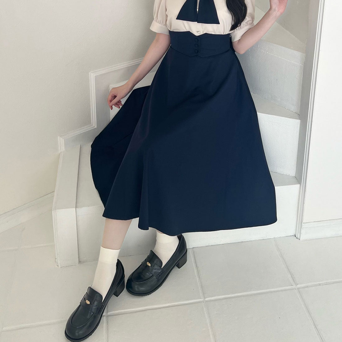 フィント F i.n.t 【サイズ展開あり】コルセットベルト2wayフレアースカート (NAVY) NAVY