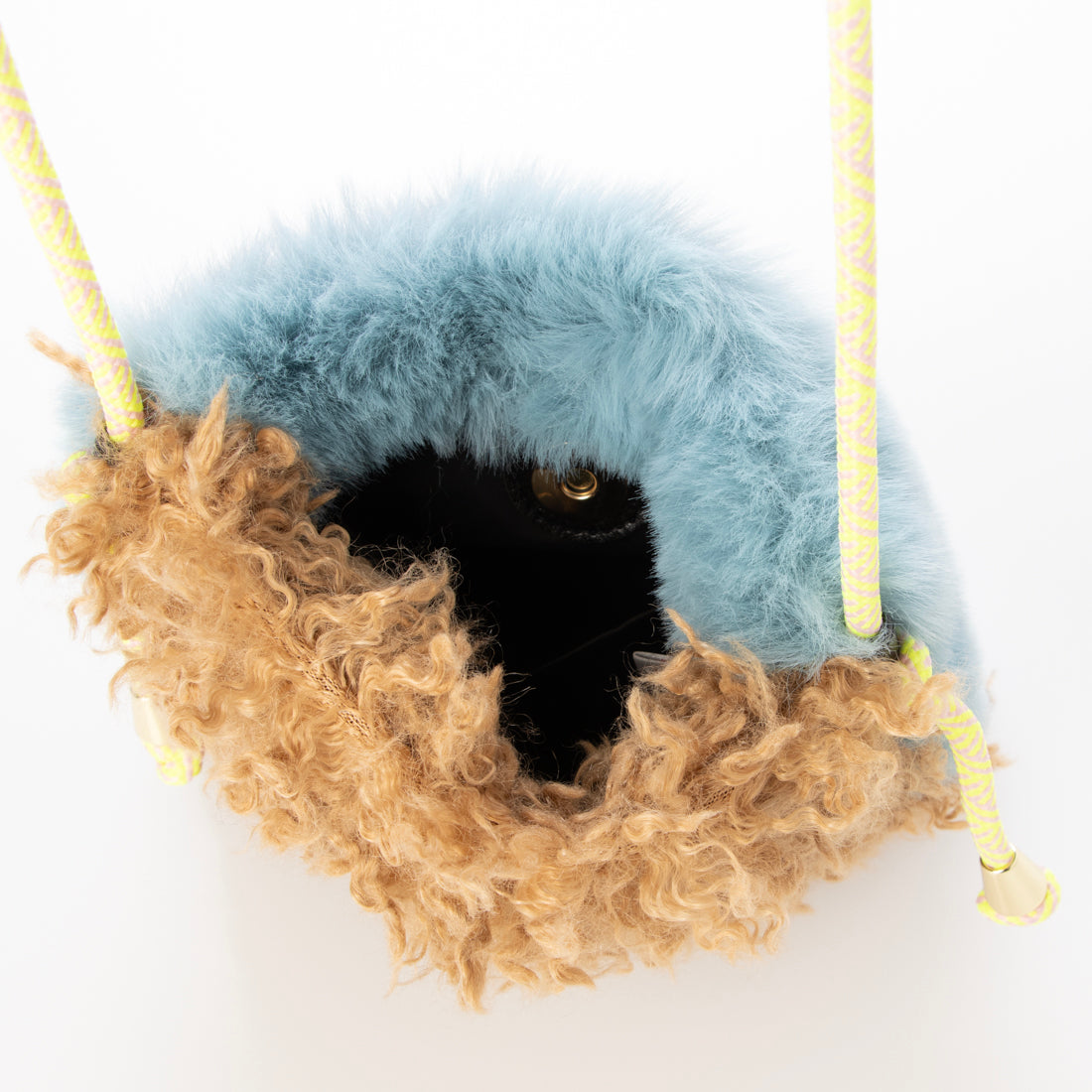 フェイクファースマホポシェット ショルダーバッグ レッキス風×ラム風 (サックスブルー) サックスブルー