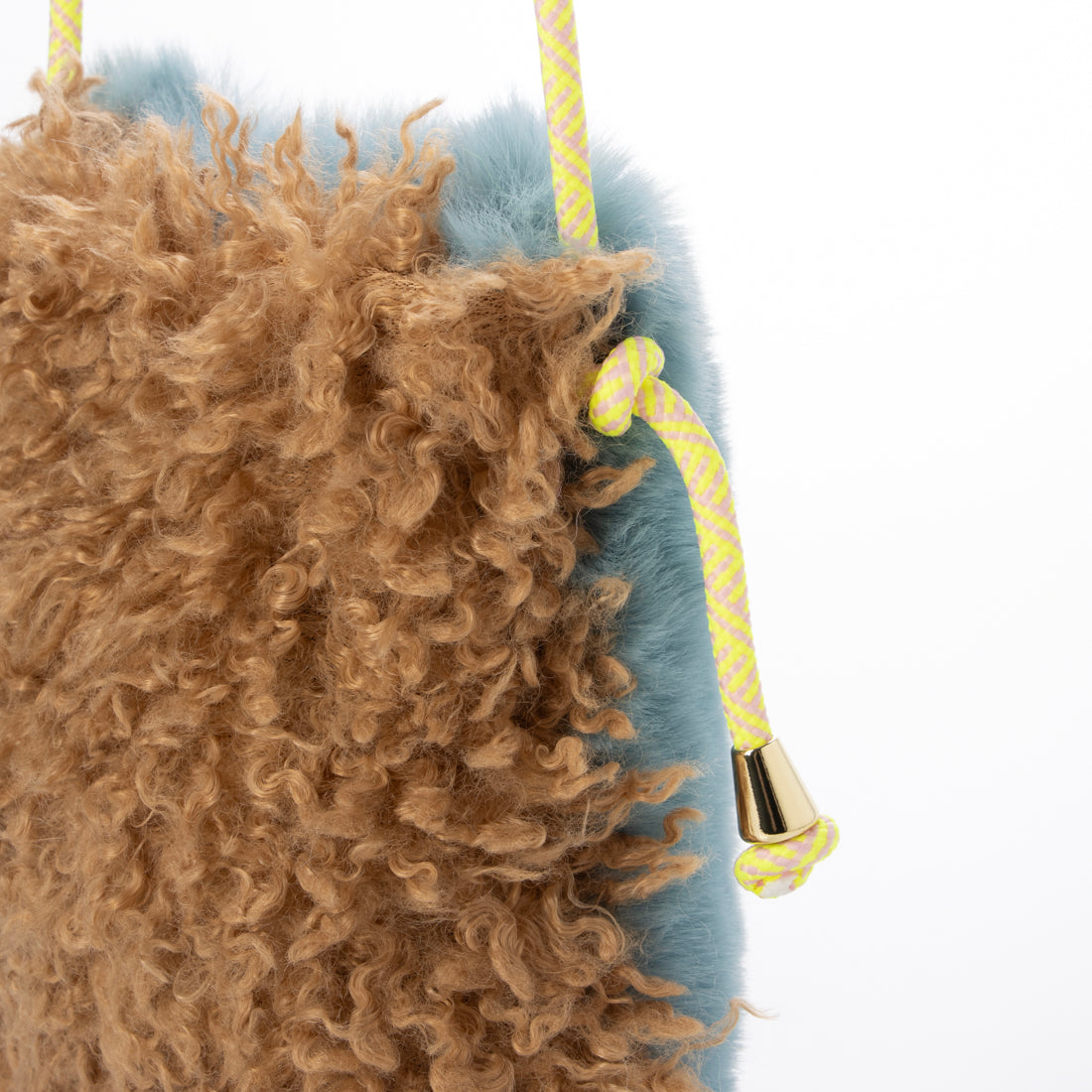 フェイクファースマホポシェット ショルダーバッグ レッキス風×ラム風 (サックスブルー) サックスブルー