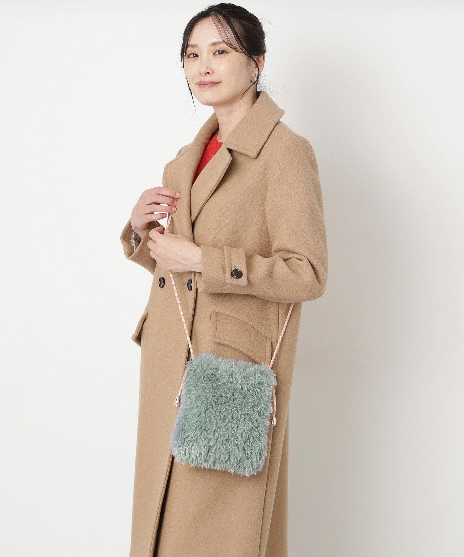 フェイクファースマホポシェット ショルダーバッグ レッキス風×ラム風 (グレー) グレー