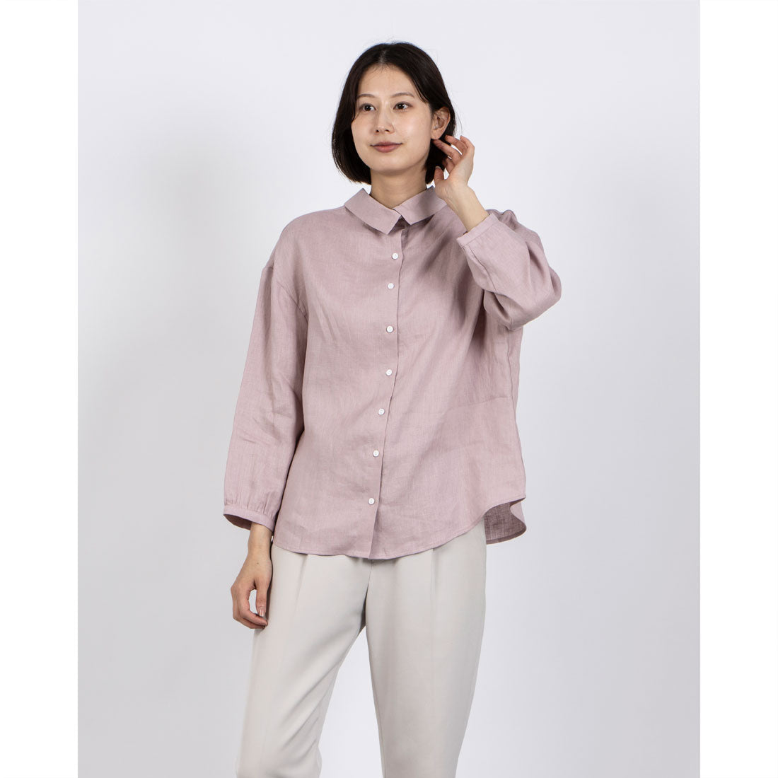 フォーリン アンド コー fall-in&co 大人の抜け感と可愛さ叶えるリネン ブラウス 日除けにも活躍可能 リネン100% 薄藤色 230503-1 (薄藤色) 薄藤色