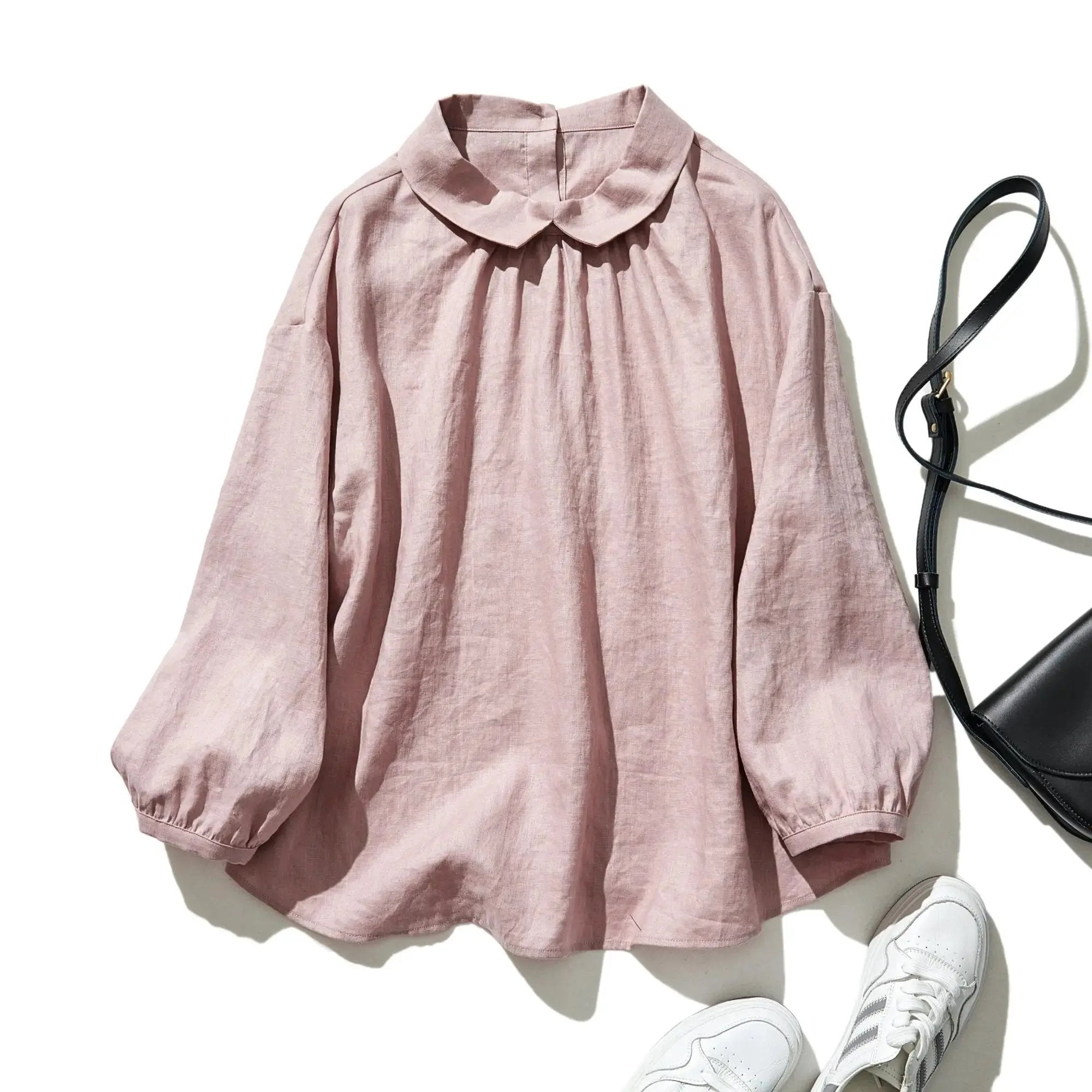 フォーリン アンド コー fall-in&co 大人の抜け感と可愛さ叶えるリネン ブラウス 日除けにも活躍可能 リネン100% 薄藤色 230503-1 (薄藤色) 薄藤色