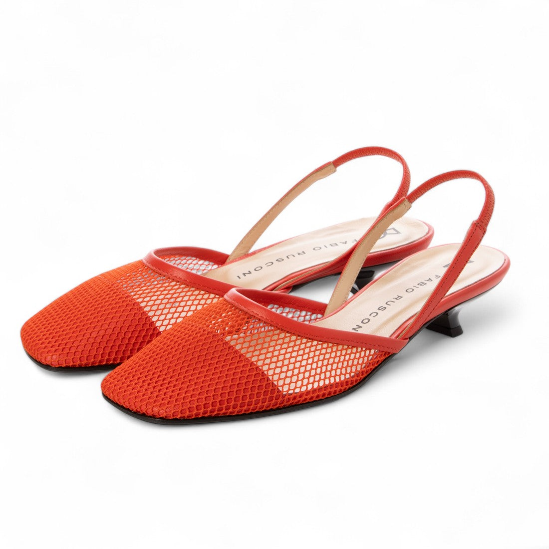 ファビオルスコーニ FABIO RUSCONI スクエアトウネットバックバンドパンプス (レッドコンビ) レッドコンビ