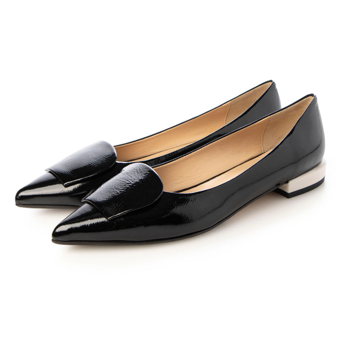 ファビオルスコーニ FABIO RUSCONI ローヒールポインテッドトウパンプス (ブラックエナメル) ブラックエナメル