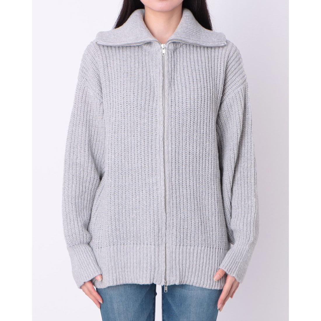 フェピュール feepur 【ハンドウォッシャブル】メランジ畦編みジップカーディガン (GRY) GRY